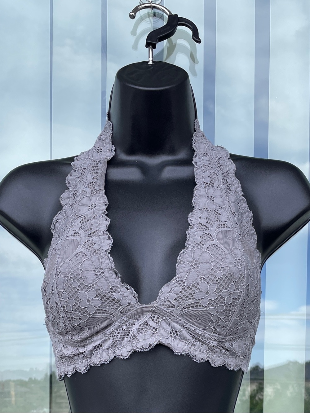 Lace Halter Bralette in Light Lavender/Grey - Women's Intimates